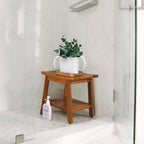 TEAKMAMA 21 Inch Teak Shower Bench with Storage Shelf and Handles, Teak Wood Shower Stool Waterproof Bath Chair for Indoor and Outdoor Use, Bathroom Stools for Adults Sitting