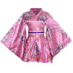 HUAHUA Women's Sexy Short Kimono Dress Floral Print Japanese Traditional Geisha Robe Bathrobe Skirt Belt Outfit