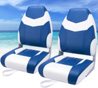 Dreizack Boat Seats 2 Packs, Folding High Back Fishing Waterproof Universal Pontoon Boat Seat Bass Tracker Boat Chairs with Stainless Steel Screws, Aluminum Hinges and Thickened Cushion