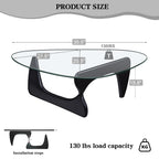 Modern Glass Coffee Table, 32.3″D×25.6″W×15.8″H-Abstract Unique Mid Century Triangle Center Table for Living Room, Minimalist Middle Tables for Home Office, Wooden Base