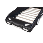 Roues de plateforme en forme de course Brisca taille double, cadre de lit voiture rembourré pour chambre, rails des deux côtés et support à lattes, pour enfants adolescents garçon fille, noir