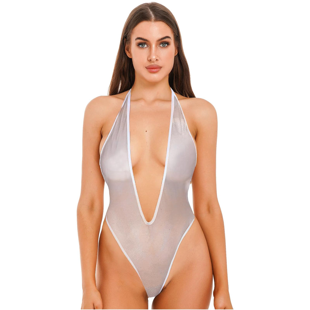 Micro Bikini Sexy Bathing Suit for Women See Through Lingerie Sheer When Wet Swimsuit Sheer Body Suit High Cut Monokini White