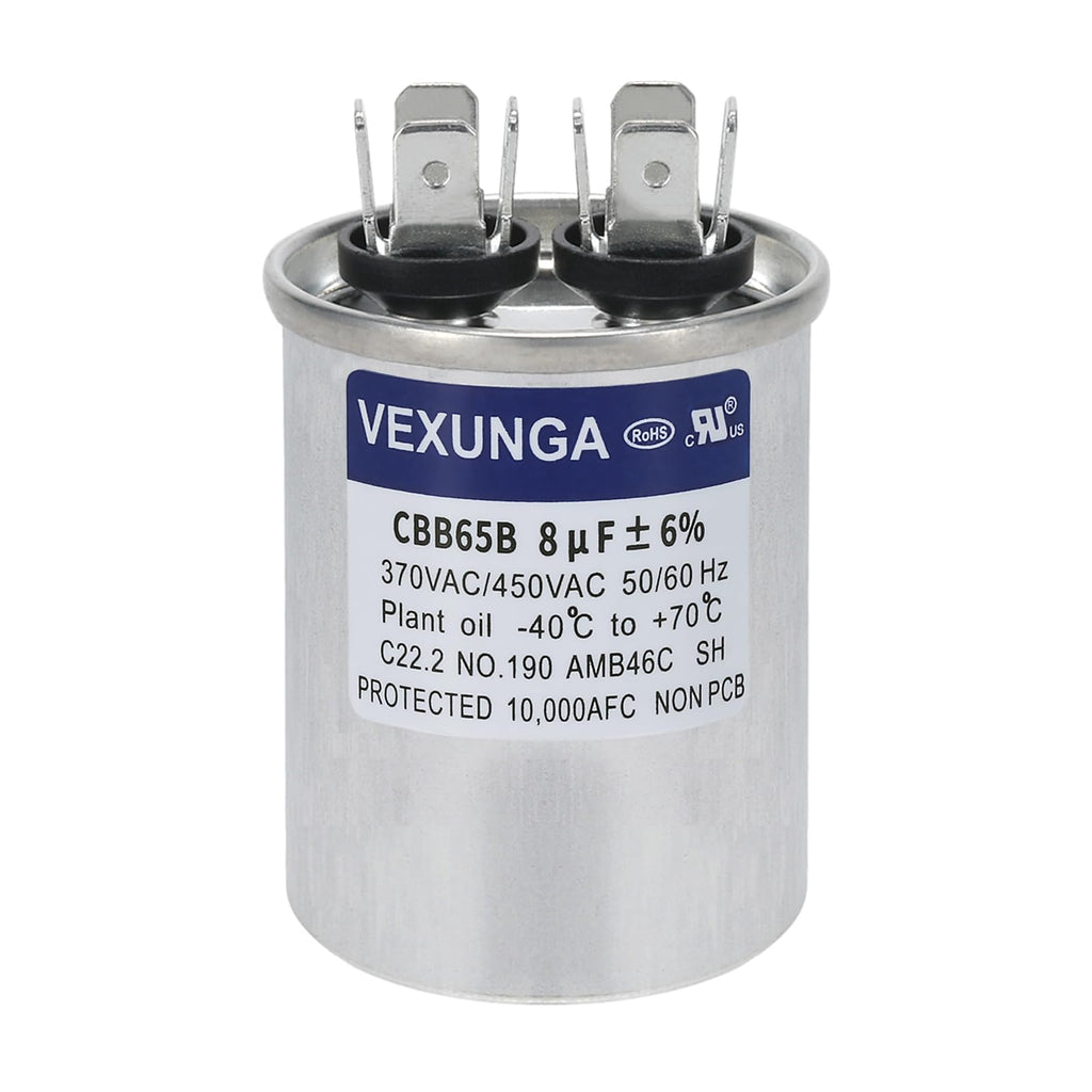 45/5 uF 45+5 MFD 370V or 440V Dual Run Start Round A/C Capacitor 45 5 uF 370 440 Volt VAC CBB65B Air Conditioner Capacitors for AC Unit Fan Motor Start or Heat Pump or Condenser Straight Cool