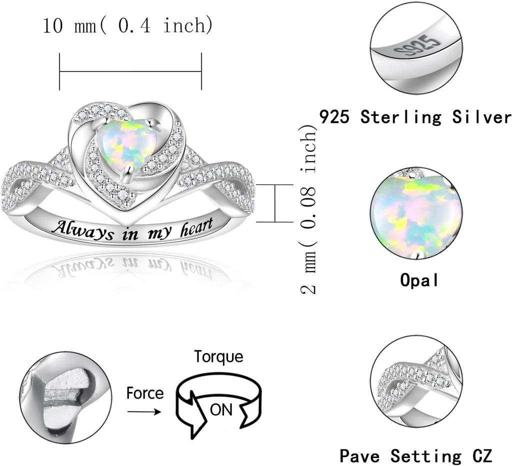 Heart Cremation Ring for Ashes - 925 Sterling Silver Opal Urn Keepake Rings Memorial Jewelry for Women