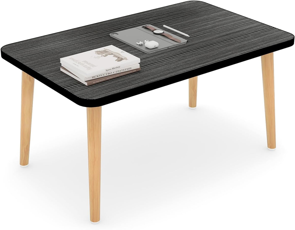 Square Coffee Table Low Table with 4 Solid Wood Sturdy Legs, Floor Table Desk for Sitting on The Floor, Storage and Living Room Furniture (Black)