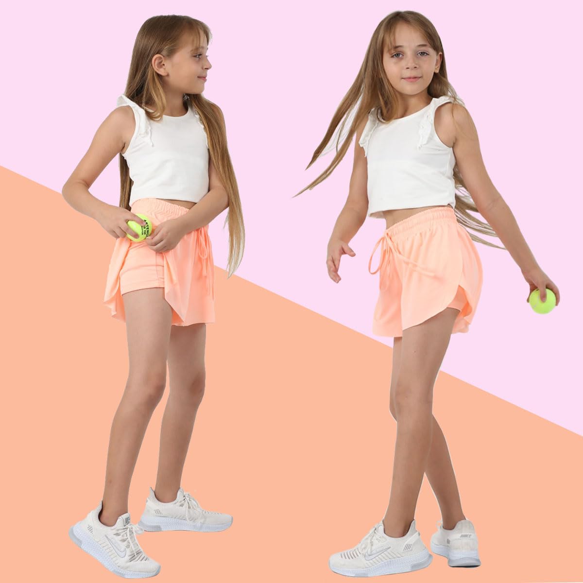 MODERN ASIR 3 Pack Girls Flowy Shorts with Spandex Liner 2-in-1 Youth Butterfly Skirts for Fitness, Running, Sports(Green 7-8years)