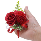 ARTFLWS 2PCS Rose Flower Wrist Corsage Boutonniere Set Handmade Artificial Corsage Set Bride Hand Flower Men Boutonniere for Wedding Party Prom Decorations (Red)…