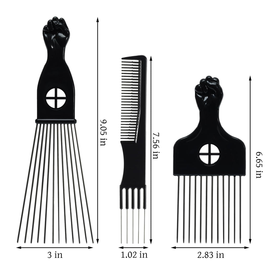 Afro Hair Pick for Men Hair Comb with Metal Pick for Afro Hair Wide Tooth Comb for Hair styling Afro Pick for Women Styling Comb Styling Tool for Natural Curly Hair Beard, 3PCS