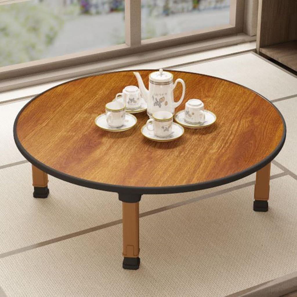 Japanese Foldable Coffee Table, Portable Low Tea Table Wooden Folding Dining Study Breakfast Serving Table Collapsable Small Desk Tatami Sitting On The Floor Table (23.6 * 11.8in, Round)