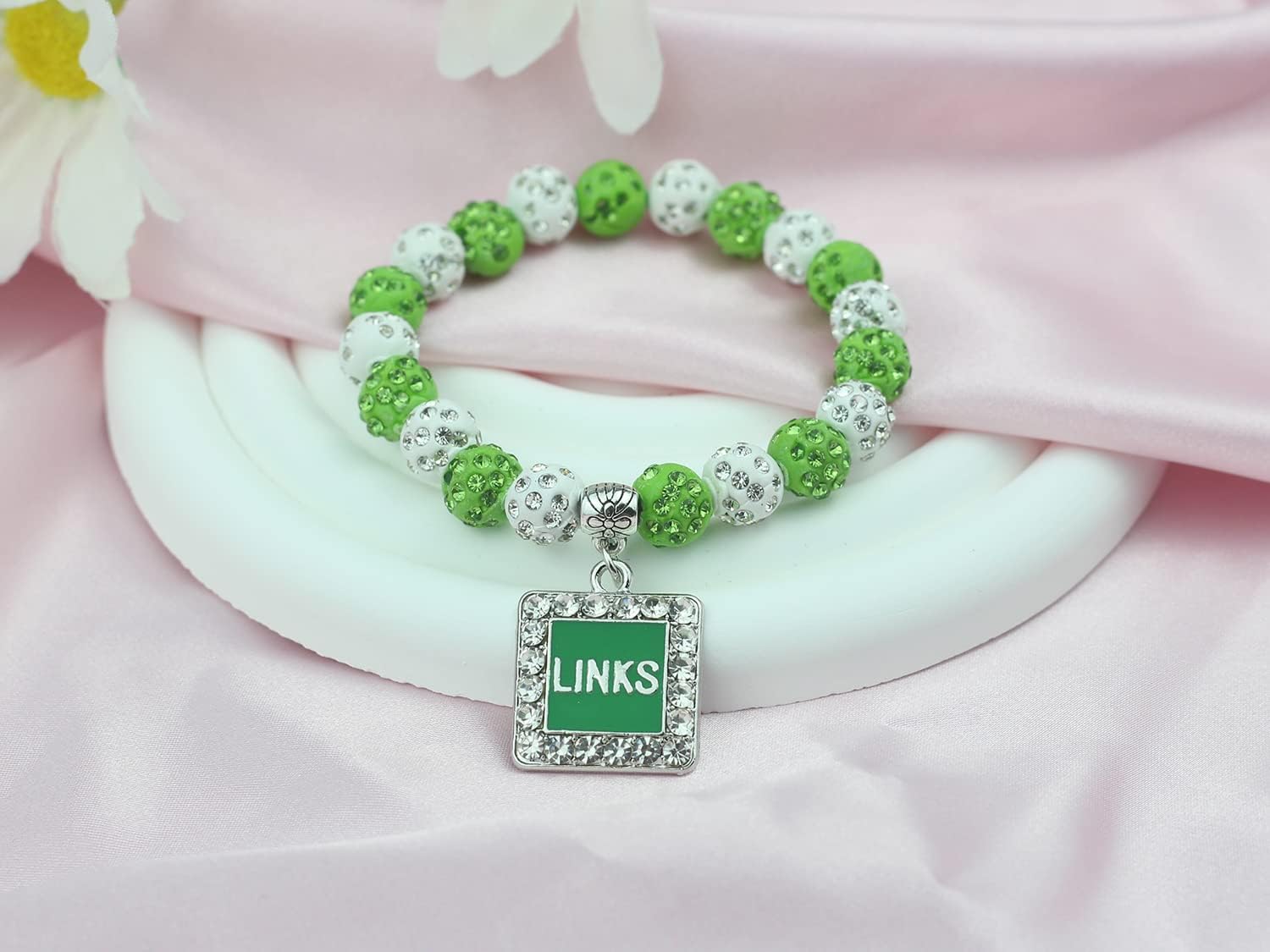 Sorority Paraphernalia Gift for Women Greek Sorority Bracelet Pink and Green Rhinestone Bracelet Sisterhood Jewelry