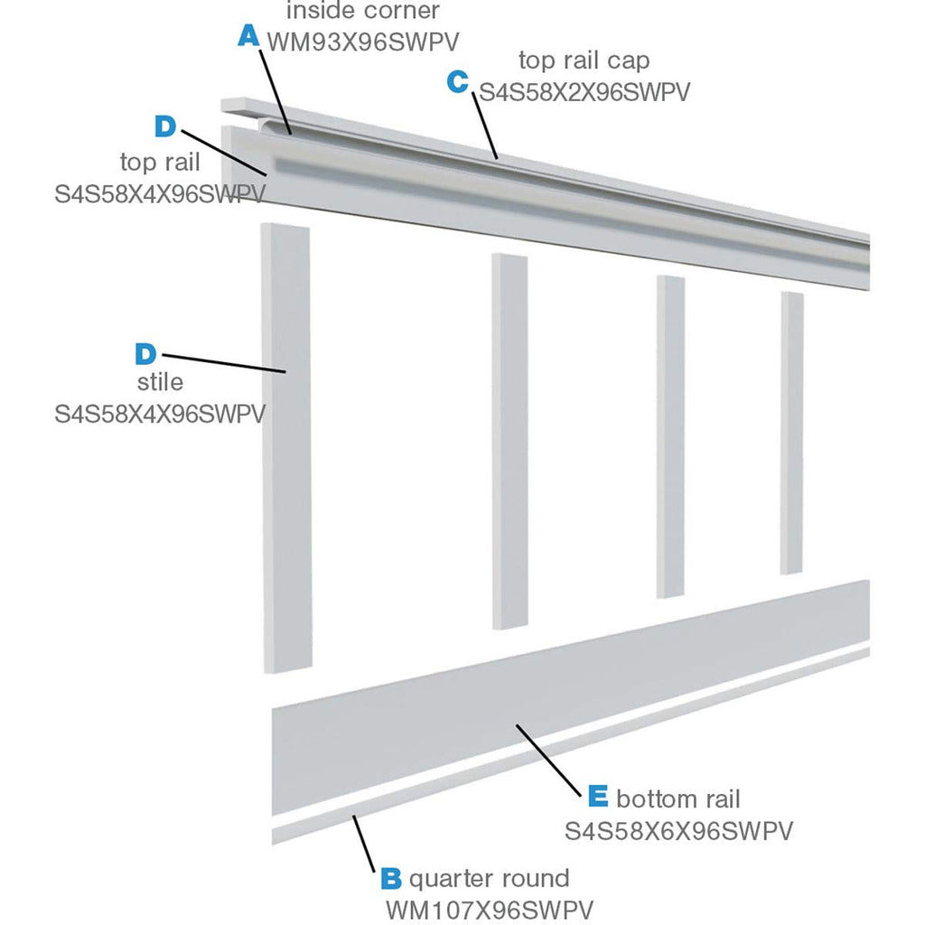 Ekena Millwork WPKP56X04DS Deluxe Shaker 8' Length PVC Wainscoting Kit, Heights up to 56" (12" - 15" Adjustable Wall Panels), White