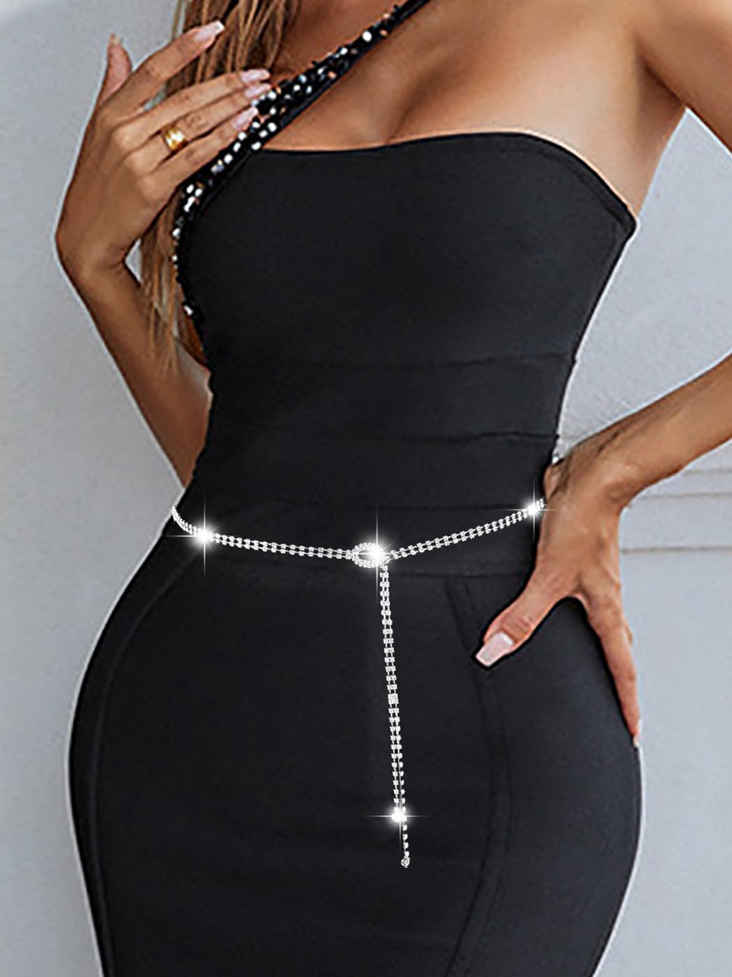 Abien Rhinestone Chain Belt Crystal Chain Belt for Dress Sparkle Thin Belts for Women for Dresses