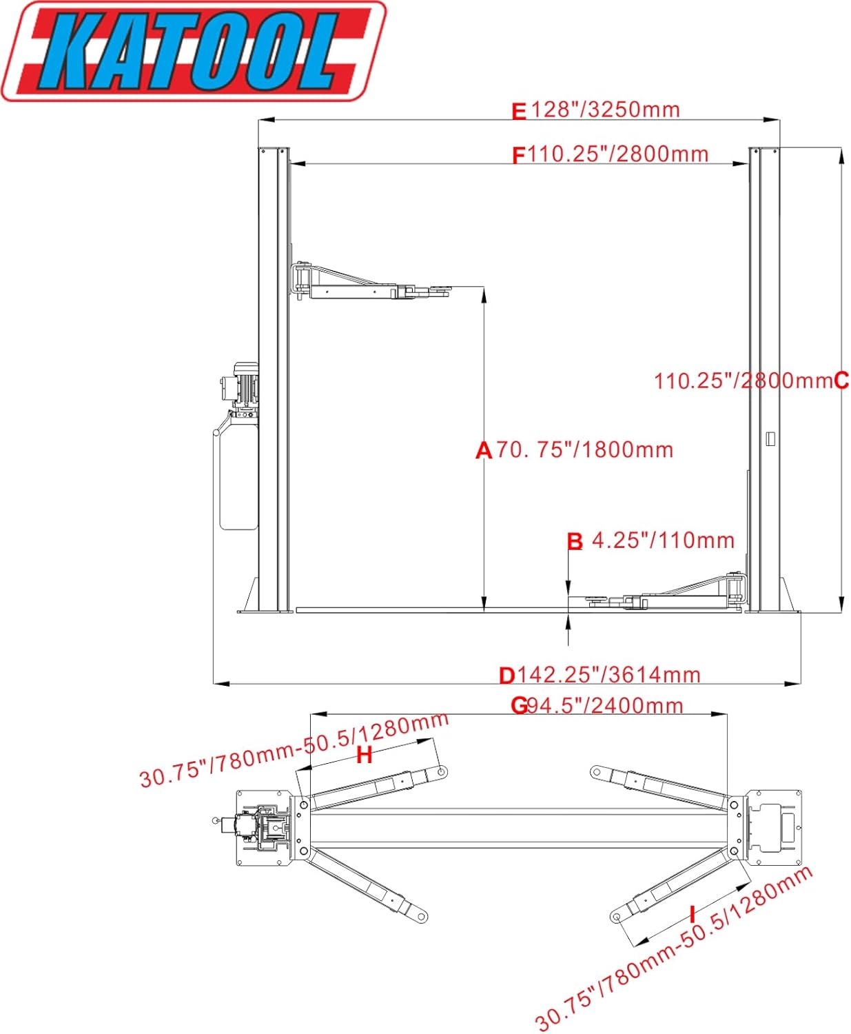 KATOOL 10000 lbs 2 Post Car Lift 2 Posts Lift Auto Lift with Floor Plate for Shop Repair or Home Garage