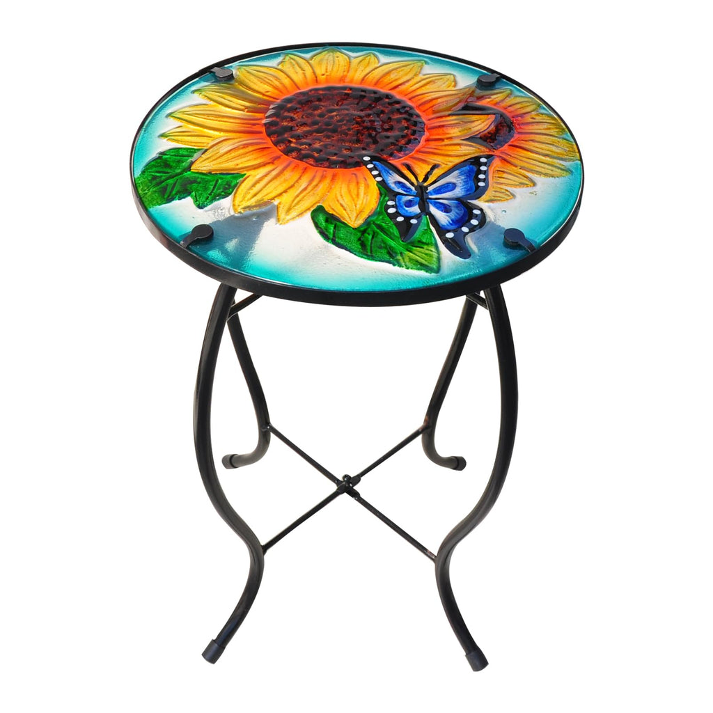 Outdoor Side Table Accent Table Patio Side Table Plant Stands Small Mosaic Table Glass Top Round Balcony Coffee Table