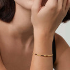 Bracelet Morse Code Or MEVECCO pour Femmes Bracelet Mixte en Pierre Œil de Tigre Plaqué Or 18K Bracelet Chaîne Morse Code Personnalisé Fait Main Empilable Bijoux Cadeaux