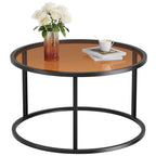 SAYGOER Small Glass Coffee Table Round Gold Coffee Table for Small Space Modern Simple Center Table with Gold Frame for Living Room Home Office, Easy Assembly