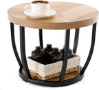 Round Coffee Table, 2-Tier Circle Wood Coffee Table with Storage Shelves, Modern Industrial Wooden Accent Center Sofa Side for Living Room, Home Office(19.7'' Dia X 17.7 H)