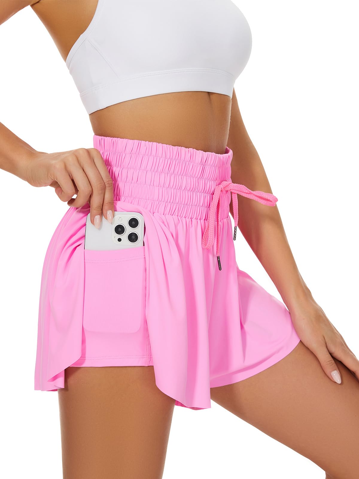 Heyielda High Waist Flowy Athletic Shorts for Women Butterfly Shorts High Rise Workout Gym Shorts（LightHotPink-XS）