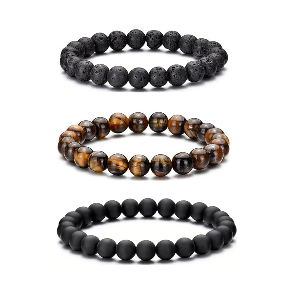 RANKEEF Tiger Eye Bracelet For Men 8MM Natural Stone Stretch Adjustable Black Crystal Beaded Bracelet for Men Women Gifts