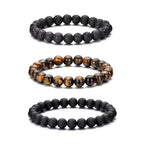 RANKEEF Tiger Eye Bracelet For Men 8MM Natural Stone Stretch Adjustable Black Crystal Beaded Bracelet for Men Women Gifts