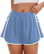 COPYLEAF Løbershorts til kvinder med høj talje Atletiske shorts Hurtigtørrende Flydende træningsshorts med plisseret sommerfugledesign og lommer (Himmelblå L)