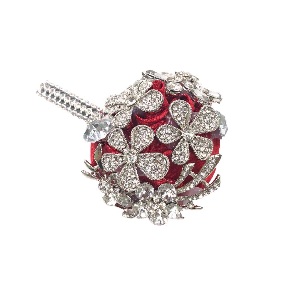 Ansuma Rhinestone Håndled Corsage Boutonniere Sæt, Krystal Broche Dekoreret Satin Rose Blomst til Brud Brudepige Brudgom Bryllup Prom Fest Brude Brusebad Jubilæum (Burgundy)