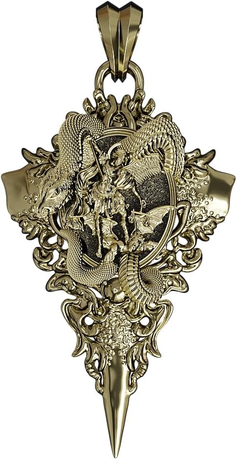 Saint Michael Pendant with Snake St Michael The Archangel Christian Brass Jewelry BR-636