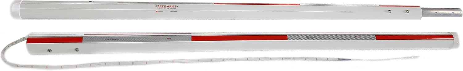 Parking Barrier Arm with LED Complete Kit 12ft 2 pieces X 6 ft Aluminum Round Replacement Arm for Gate Operator (With Red/Silver Stripes) DOT-C2 Reflective Safety Tape