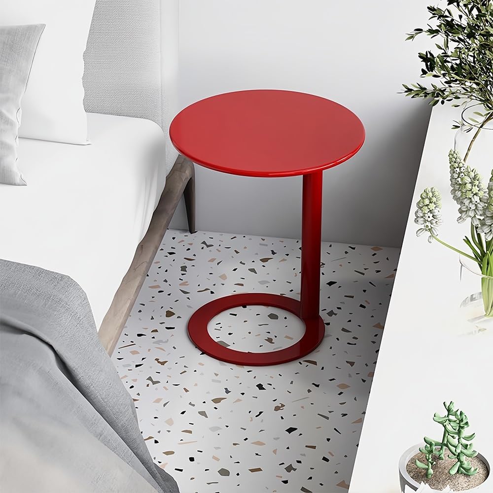 Modern C-Shaped Round Side Table for Living Room, Bedroom, and Office – Metal Coffee, and Bedside Table(Red,18.9 * 18.9 * 27.2in)