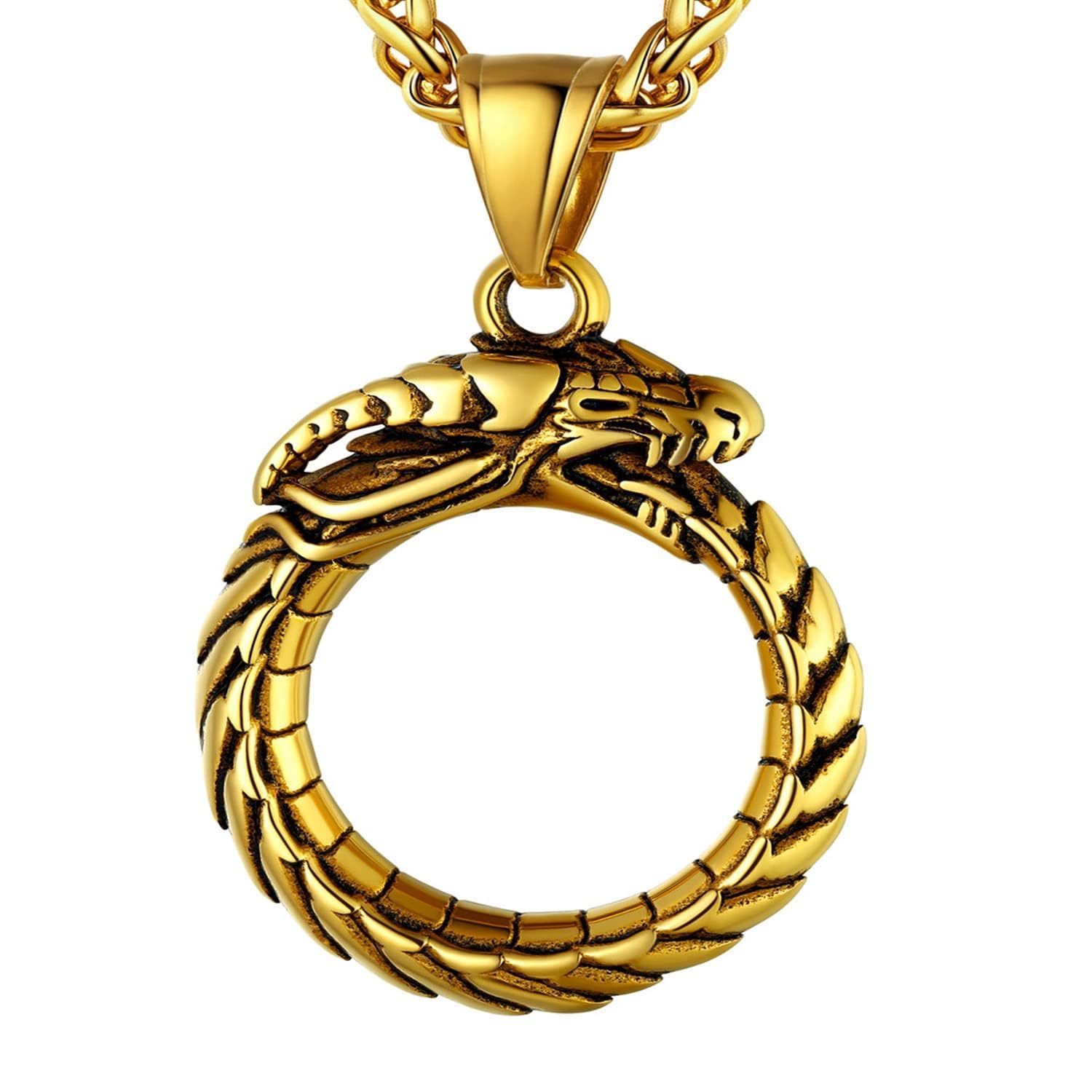 U7 Punk Chameleon/Eagle/Dragon/Hawk/Wolf Necklaces for Men Women, Retro Black Stainless Steel Animal Pendant Personalized Jewelry Gift Cool Necklace with 22 Inch Chain