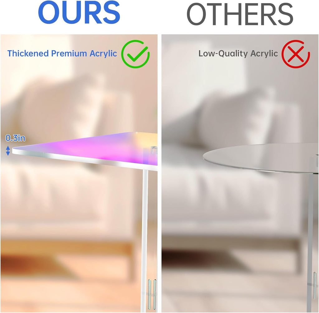 NiHome Square Iridescent Acrylic End Table for Small Spaces, Living Rooms, Bedrooms, Balconies, 0.3-Inch Thick Acrylic Coffee Table with Crystal Clear and Durable Design, 13.3"x13.3"x18.9" (1PC)