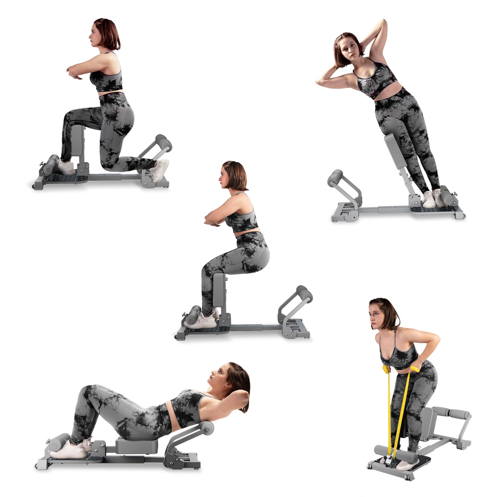 Squat Machine, Sissy Squat Machine Home for Deep Sissy Squats, Ab Workout Equipment, Roman Chair, Sit-ups, Multifunctional Core Exercise Machine with Resistance Bands for Home Gym Workout Station