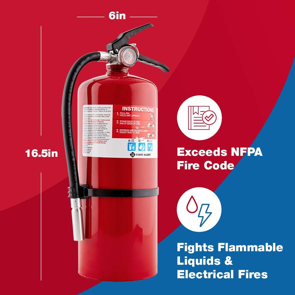 First Alert PRO10 Rechargeable Commercial Fire Extinguisher, UL rated 4-A:60-B:C, Red, 1-Pack