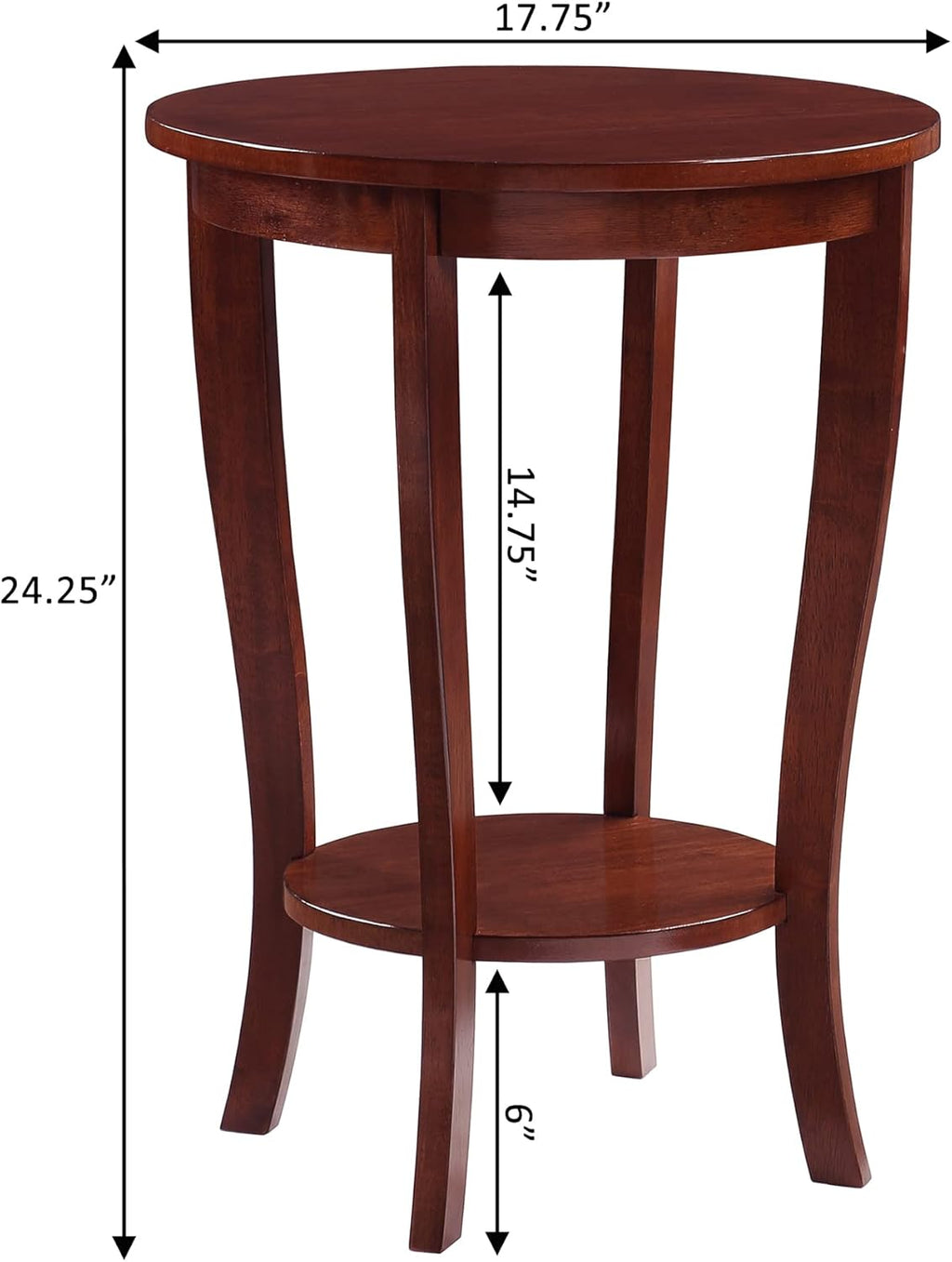Convenience Concepts American Heritage Round End Table with Shelf, Mahogany