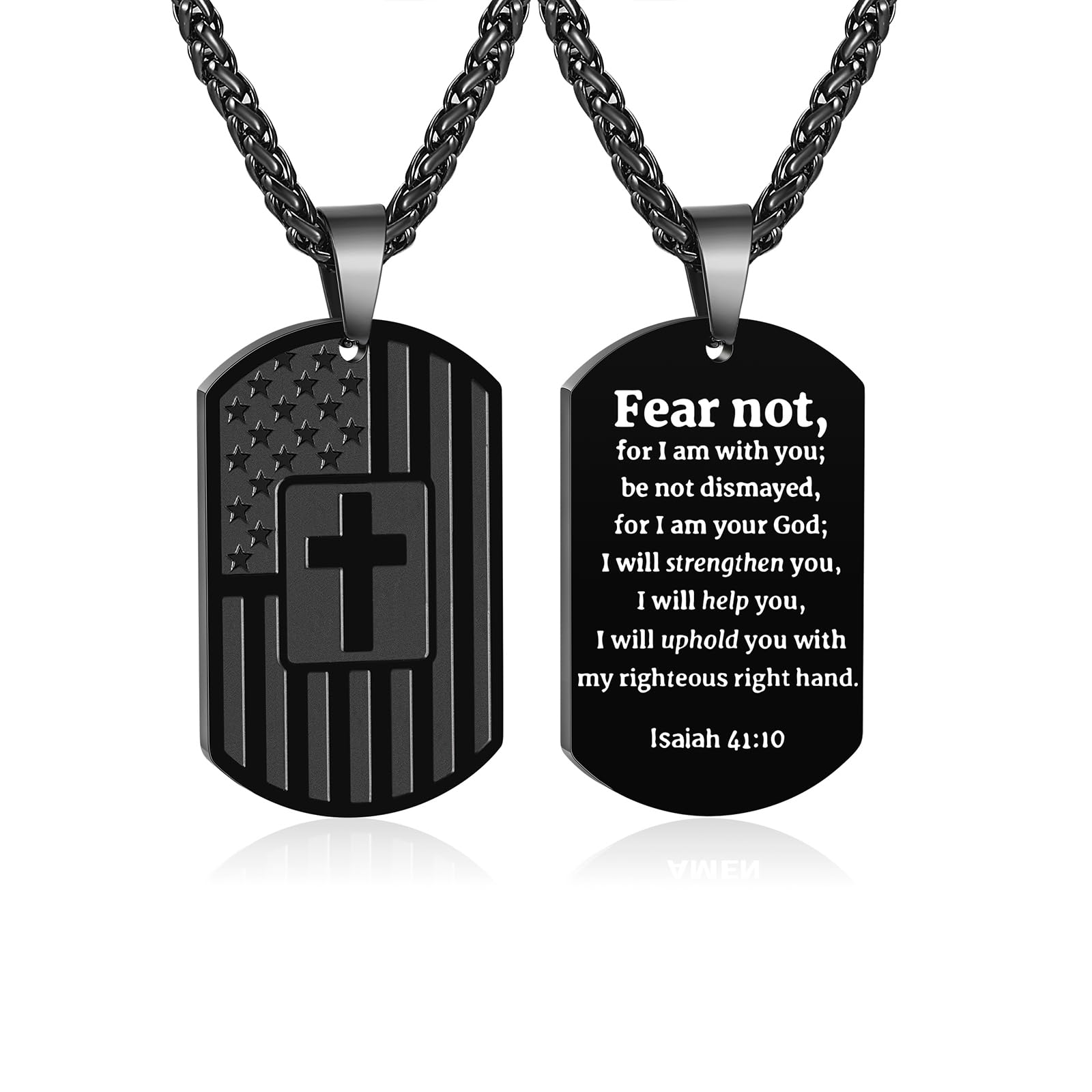 DuoDiner Graduation Gifts-American Dog Tag Necklace Bible Verse Pendant, First Communion Baptism Confirmation Religious Graduation Gifts for Him Boys Men Kids Teens Dad