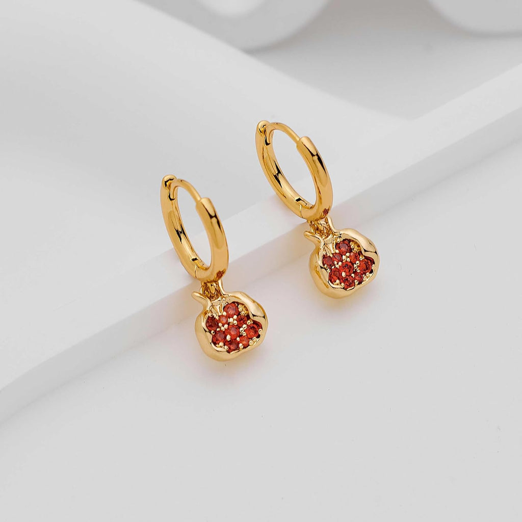 LILIE&WHITE Gold Pomegranate Dangle Earrings For Women With Red Cubic Zircon Drop Earrings Hoop Earrings Hypoallergenic Earrings Fruit Earrings Fashion Earrings PresentEarrings
