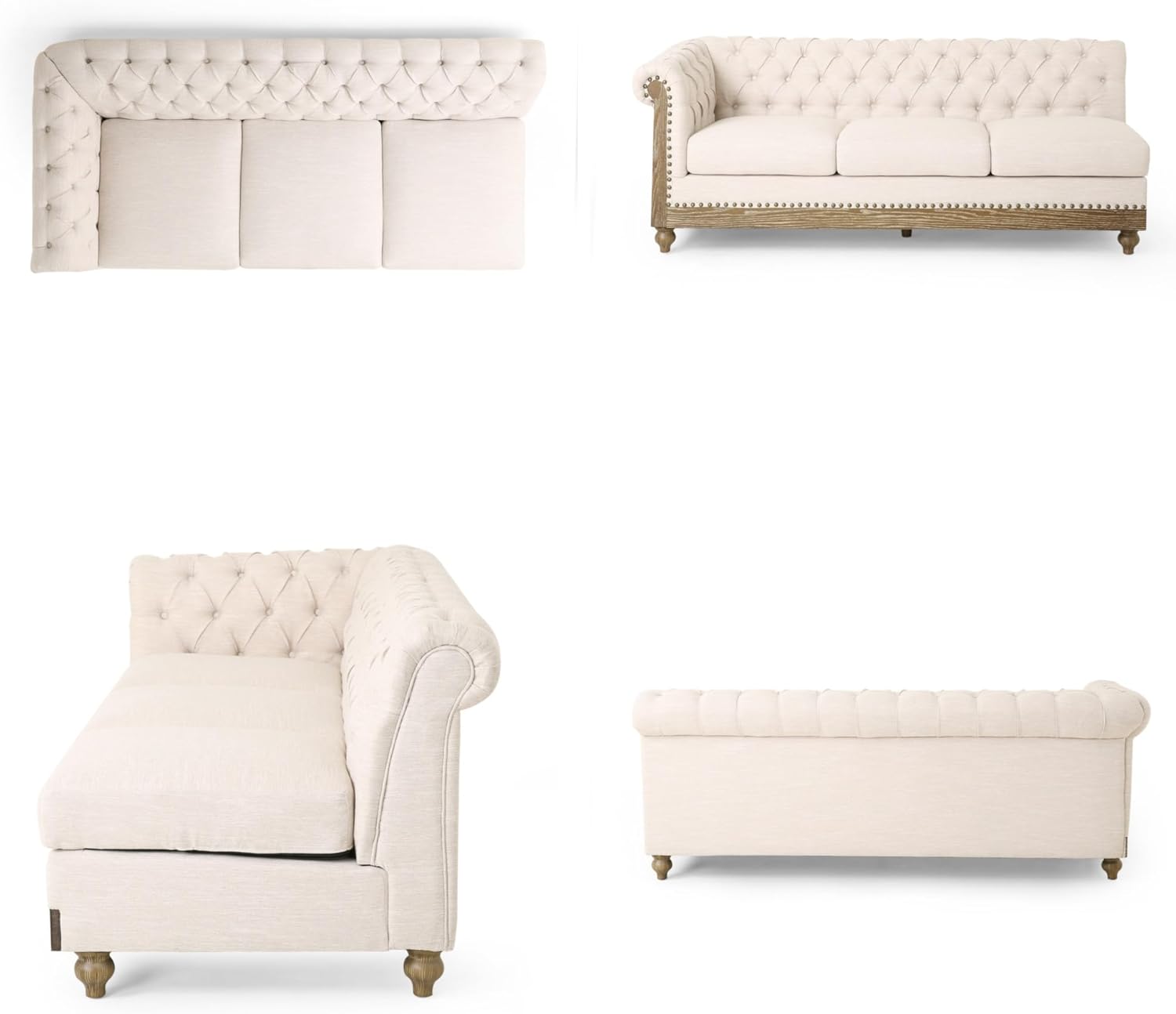 Merax Chesterfield Sofa, Retro Upholstered 6 Seater Rolled Arm Couch for Living Room Bedroom Office, Beige