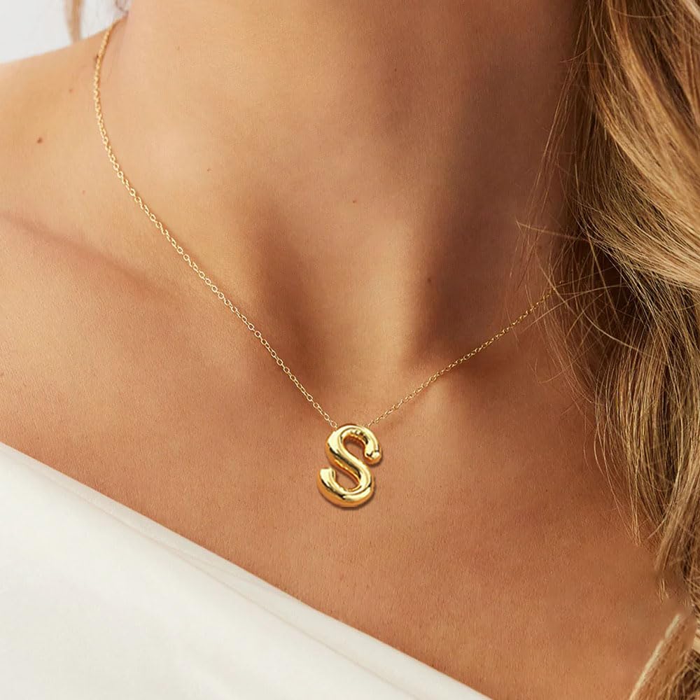 MTINEAPS Gold Initial Necklaces for Women Teens Gifts Trendy Stuff Bubble Letter Pendant Necklaces Gold Jewelry Birthday Gifts for Women Teen Her Mom Sister A