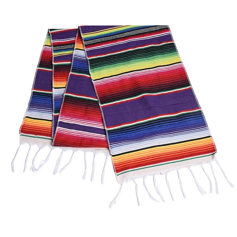 Charlbytion Decorative Stripe houehold dust Cover Lightweight Soft Cozy for Bed or Sofa Farmhouse Outdoor Throw Blankets, Mexican Serape Tablecloth. (14''x85'', Purple)