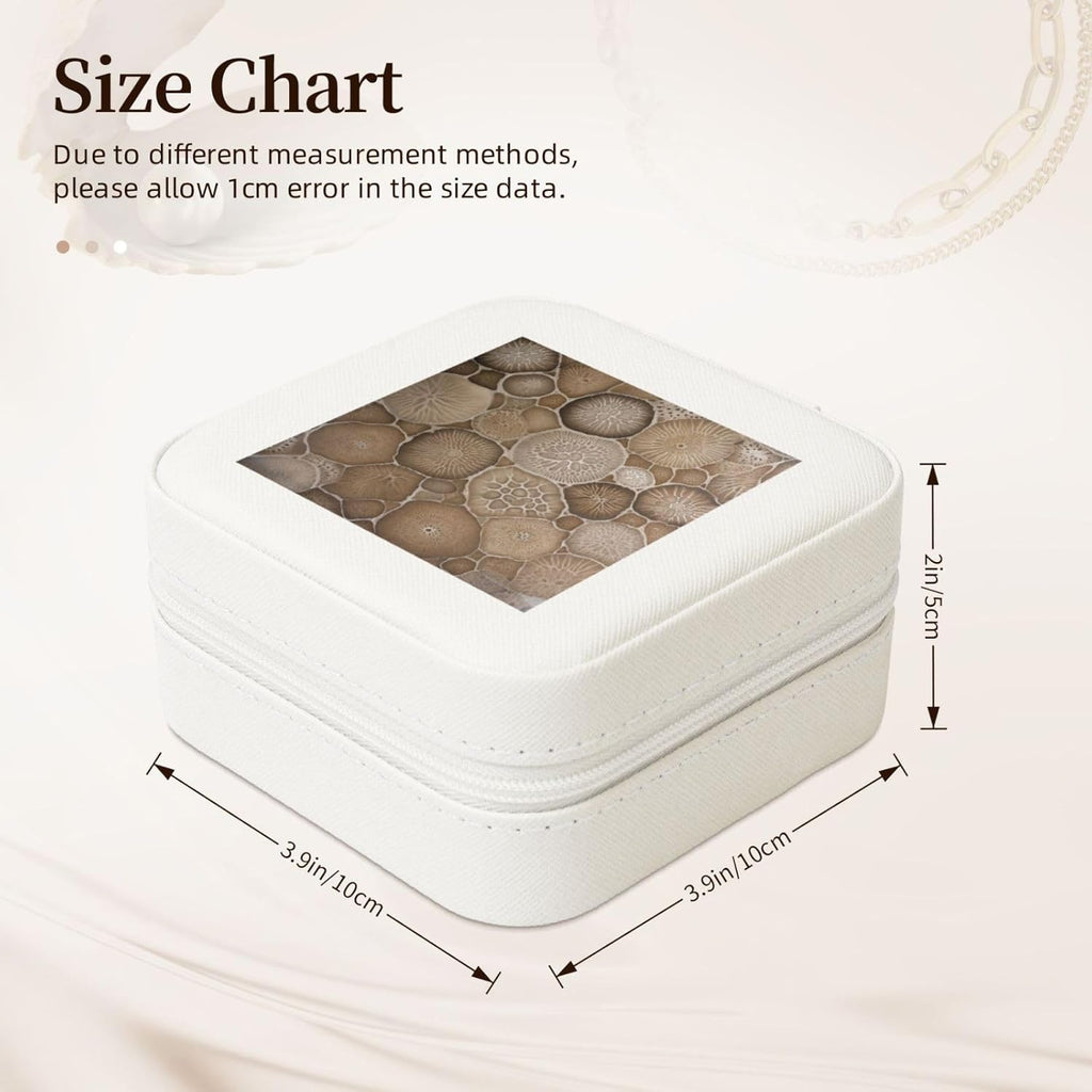 Petoskey Stone Printed Leather Jewelry Box, White Square Jewelry Organizer for Earrings, Rings, Necklaces, Bracelets