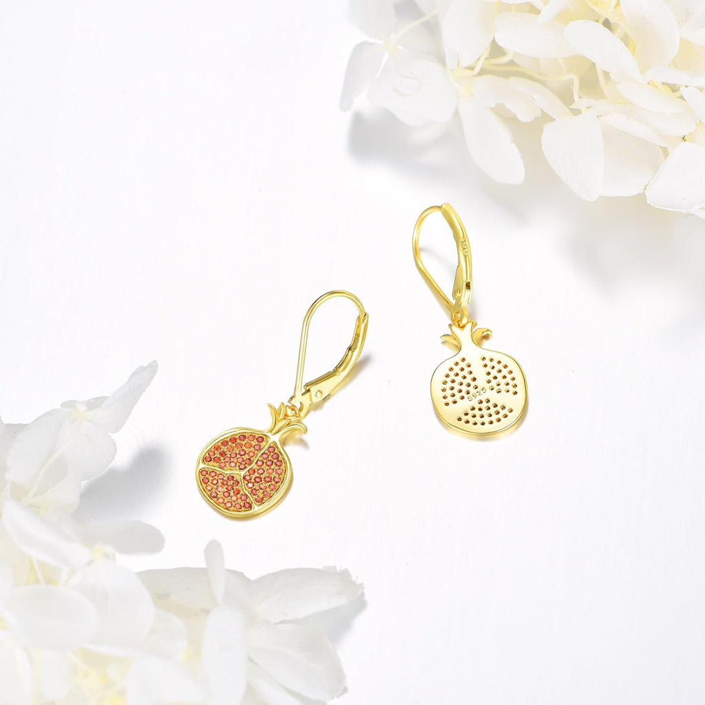 Fruit Earrings Sterling Silver Strawberry/Pomegranate/Cherry Dangle Drop Earrings Fruit Themed Jewelry Gift for Women Wife Mother