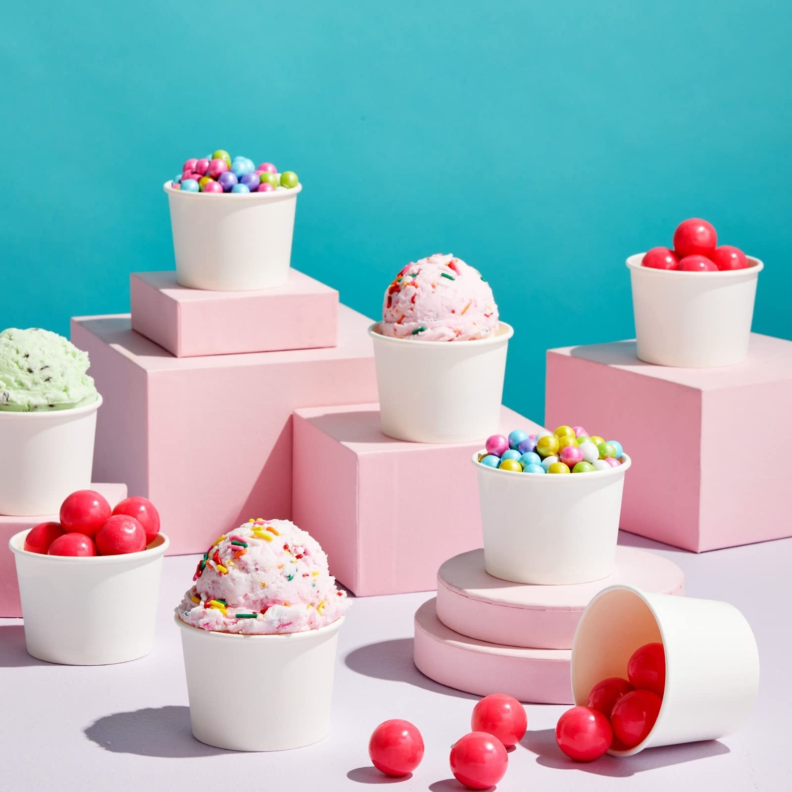 Juvale 100er-Pack Einweg-Papier-Eisbecher, 5oz Dessertschalen für Sundae-Bar, gefrorener Joghurt (Weiß)