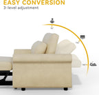 DWVO 3 in 1 Sleeper Sofa Bed, 56 Inch Convertible Loveseat Sofa with Pullout Bed, Reclining Backrest, Storage Pockets, Modern Space Lounge Furniture for Living Room, Includes Toss Pillows, Beige
