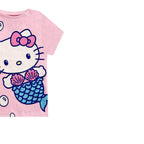 Hello Kitty Pige 4-delt Pyjamasæt - Kortærmet Skjorte, Shorts & Bukser - 100% Bomuld Børne Nattøj - Officiel Licens Pink Blå