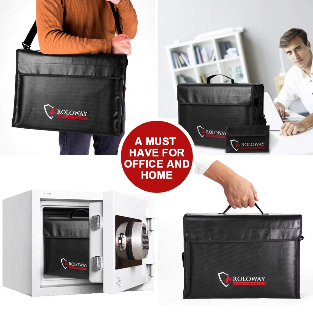 ROLOWAY Groß (17 x 12 x 5,8 Zoll) feuerfeste Tasche, feuerfeste Dokumententaschen, feuerfeste Geldtasche, wasserbeständige feuerfeste Safe-Tasche zur Aufbewahrung von Dokumenten und Wertgegenständen