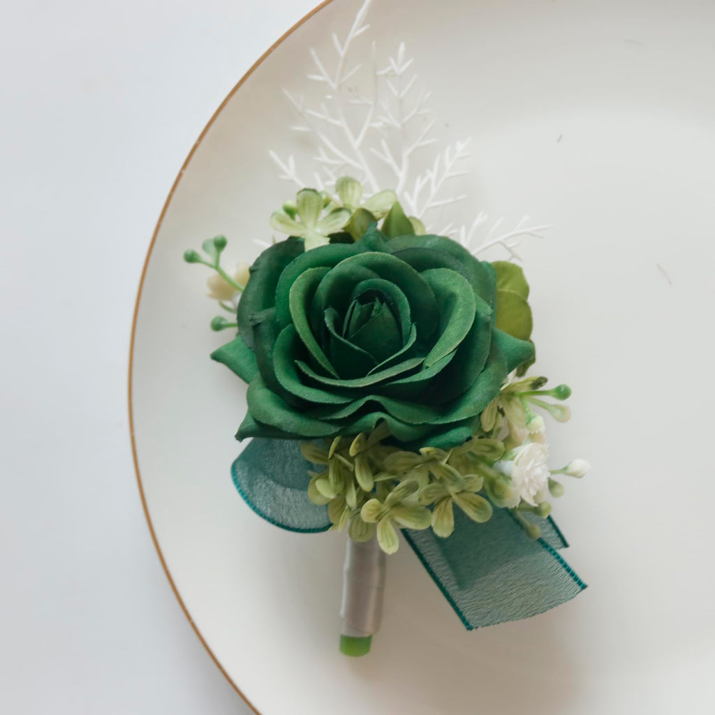 MAFELOE Corsage and Boutonniere Set for Wedding Prom Party Homecoming Celebration Artificial Flower Accessories Suit Decor 2 Pieces - Dark Green