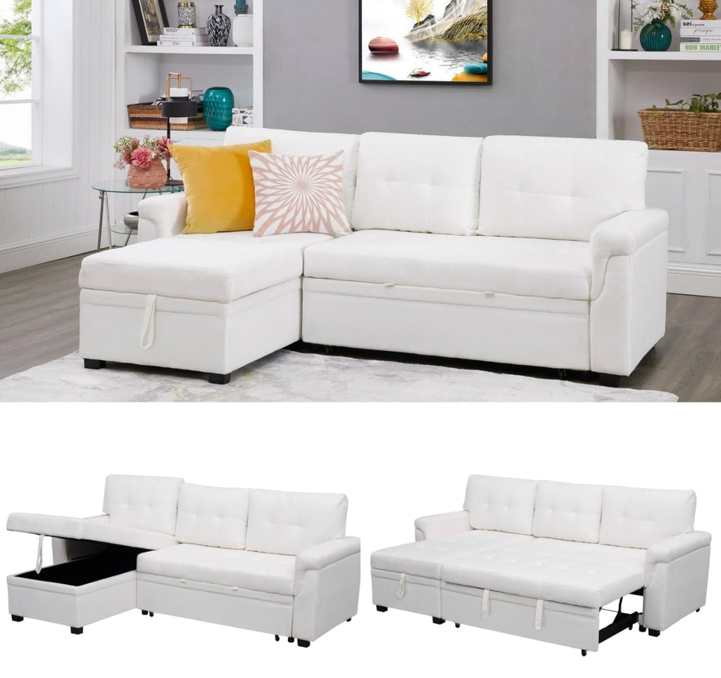 Naomi Home Transform Any Space: Sleeper Sectional Sofa with Convertible Sofa Bed & Inviting Chaise. Find Tranquil Comfort with Stress-Relieving Design & Durable Cushions - Black/Air Leather