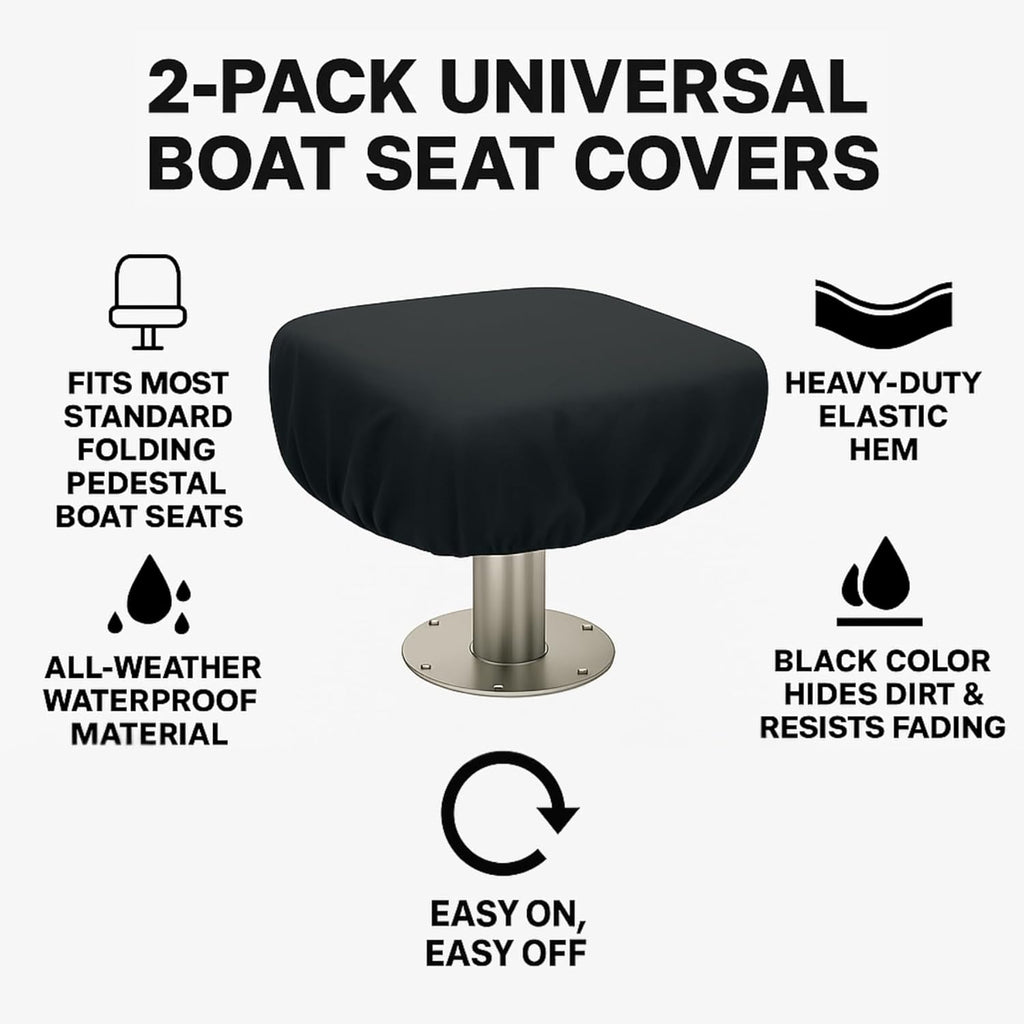 2-Pack Waterproof Boat Seat Covers for Folding Seats – Premium Pontoon Boat Seat Covers Marine-Grade All-Weather Protectors with Elastic Hem – Large Fit for Folding Seats – 18”W x 20”D x 14”H