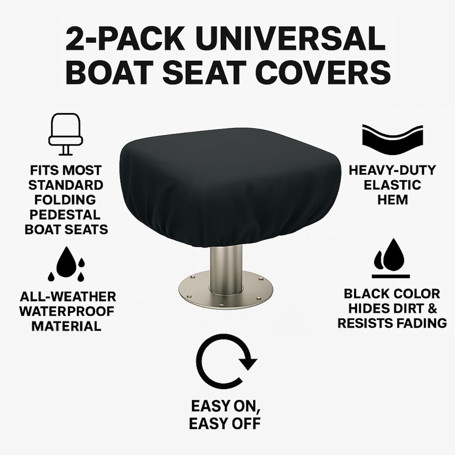2-Pack Waterproof Boat Seat Covers for Folding Seats – Premium Pontoon Boat Seat Covers Marine-Grade All-Weather Protectors with Elastic Hem – Large Fit for Folding Seats – 18”W x 20”D x 14”H