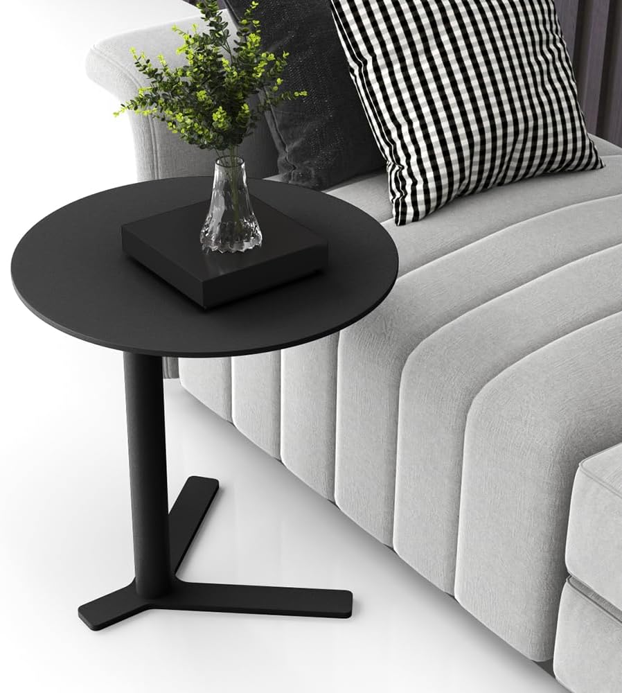 C Shaped Side Table End Coffee Tables, Unique Aesthetics Minimalist Accent Tables, Multifunction Round Metal Side Tables for Living Room Bedroom Sofa Balcony Couch Patio Yard Garden Indoor & Outdoor